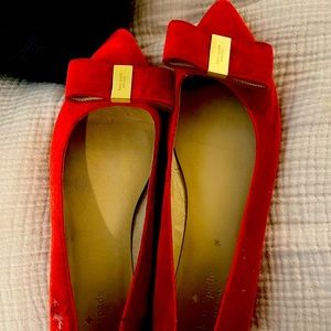 Kate spade size 11 bow tie velvet red flats